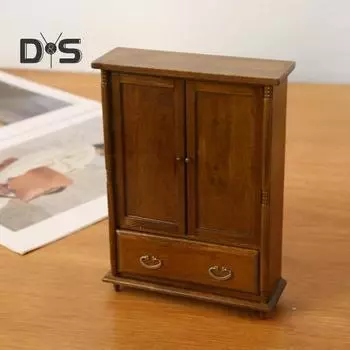 Миниатюрный деревянный шкаф 1:12 Кукольный Дом Мебель Шкаф Модель Европейский Ретро Мини Двухдверный Шкаф для Декора Кукольного Дома дубильная кора