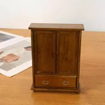 Миниатюрный деревянный шкаф Yousheng 1:12 Кукольный Дом Мебель Шкаф Модель Европейский Ретро Мини Двухдверный Шкаф для Декора Кукольного Дома дубильная кора
