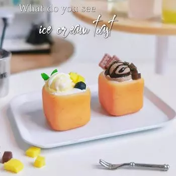 Миниатюрный десерт в виде тоста с мороженым, миниатюрная модель из смолы, украшение для еды для мини-дома, аксессуары для декора столовой жёлтый