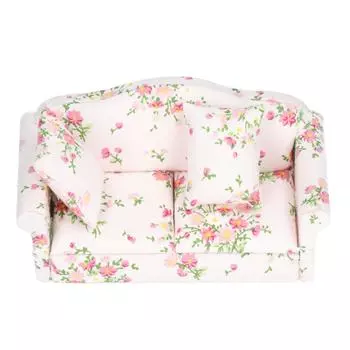 Миниатюрный диван 1/12 масштаб розовый зеленый цветочный узор из березы кукольный домик двухместный диван на день рождения