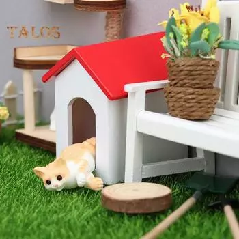 Миниатюрный домик для домашних животных, деревянная цветная крыша, белая стена, мебель для кукольного дома, модель мини-собачьей будки для 1 человека:12. Декор кукольного дома синий