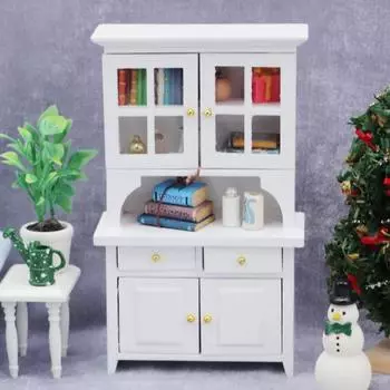Миниатюрный книжный шкаф для кукольного домика, имитация книжного шкафа с ящиками, многоярусный мини-деревянный книжный шкаф для масштаба 0,05