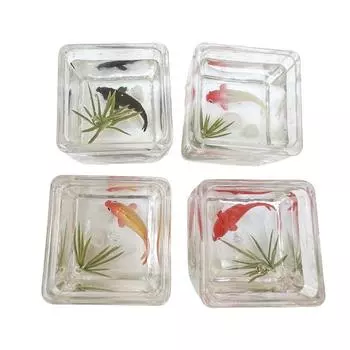 Миниатюрный кукольный аквариум-симуляция, квадратный аквариум с золотыми рыбками, домашний декор, игрушечный кукольный домик, аксессуары, мини-реквизит для сцен красный