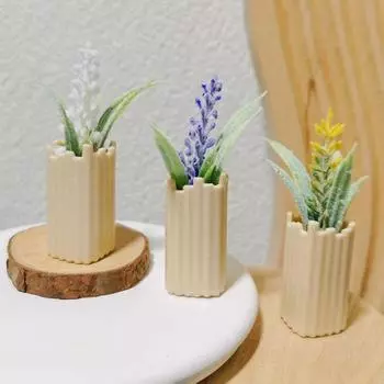 Миниатюрный кукольный домик с цветком в горшке, аксессуары Мини-ваза с миниатюрным искусственным цветком фиолетовый