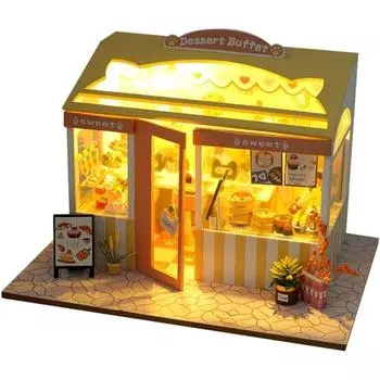 Миниатюрный кукольный домик с мебелью в японском стиле, набор для деревянного кукольного домика «сделай сам», креативная комната со светодиодной подсветкой 21*15*15cm белый