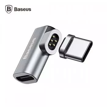 Миниатюрный магнитный угловой адаптер Baseus USB Type-C Серый металлический магнитный адаптер