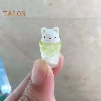 Миниатюрный медведь, ледяной напиток, мини-модель еды, имитация десерта из смолы, украшение для кукол 1/6, 1/8, 1/12, миниатюрный декор для кофейни Bear