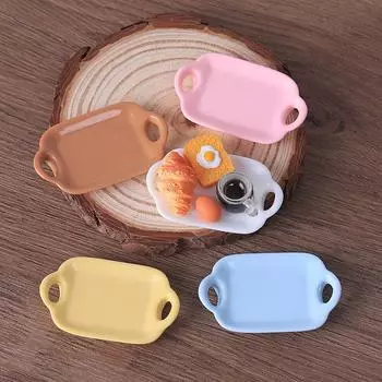 Миниатюрный набор столовых приборов для кукольного домика: Двухушковая тарелка и поднос с самодельным кремовым клеем, аксессуары из смолы ручной работы