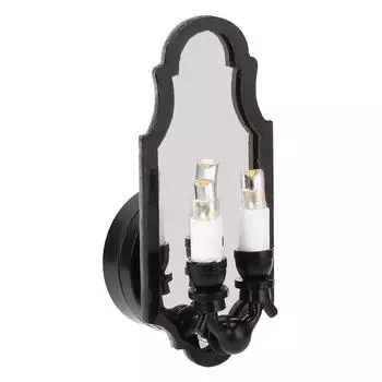 Миниатюрный настенный светильник с зеркалом, двойная головка, черная рама, зеркальная мебель для 1:Кукольный домик 12 масштаба