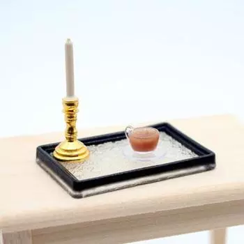Миниатюрный подсвечник и поднос, модель мини-подсвечника с прозрачным подносом, масштаб 1/12, аксессуары для миниатюрного дома для ролевых игр для детей set