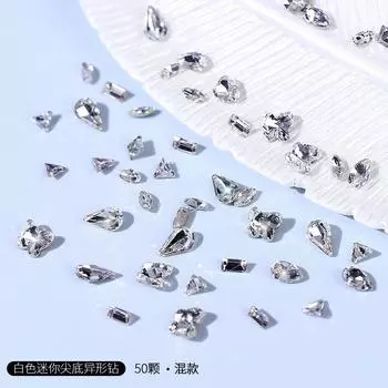 Миниатюрный пшеничный колосок на кончике ногтя, бриллиант особой формы, серебристо-белая бабочка, капля воды, конский глаз, прямоугольный дизайн ногтей, бриллиантовые украшения, смешанные