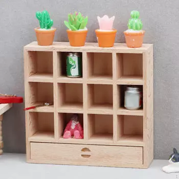 Миниатюрный шкаф для кукольного домика, полка для показа кукольного домика с ящиком, деревянная мебель для ролевых игр, игрушки