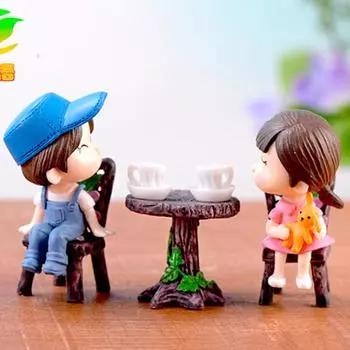 Миниатюрный сказочный садовый стол, стул из смолы, микропейзажный орнамент, декор Dark Coffee - with flowers - round table