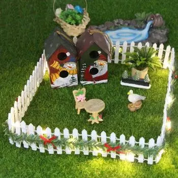 Миниатюрный сказочный садовый забор с 3 режимами светодиодных фонарей, красные банты, маленький, тяжелый белый