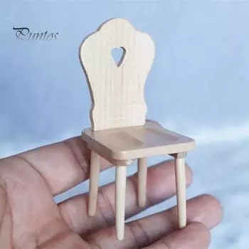 Миниатюрный стул с полым сердцем любви без подлокотника, реалистичная мебель из массива дерева, поделки 1:12. Орнамент сцены кукольного домика. Мини-обеденный стул. Кукольный домик.