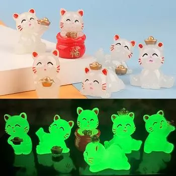 Миниатюрный светящийся Lucky Cat Украшение Мультфильм Фортуна Китти Микро Ландшафтное Украшение Кукольный Домик Миниатюрная Игрушка D