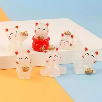 Миниатюрный светящийся Lucky Cat Украшение Мультфильм Фортуна Китти Микро Ландшафтное Украшение Кукольный Домик Миниатюрная Игрушка
