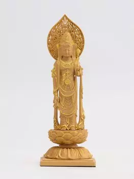 Миниатюрный Святой Бодхисаттва Каннон 13 см Золотой Будда, (Деревянный самшит, отделка) золотой