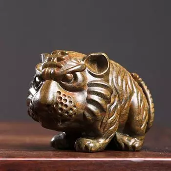 Миниатюрный тигр деревянный зодиакальный тигр тигр удача фэн фэн хорошие деньги работа улучшение деревянная фигурка статуэтка, резьба, 7.7 см фигурка, украшение, амулет,