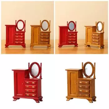 Миниатюрный туалетный столик для кукольного домика, масштаб 1/12, винтажный туалетный столик с реалистичными деталями для декора комнаты кукольного домика разноцветный