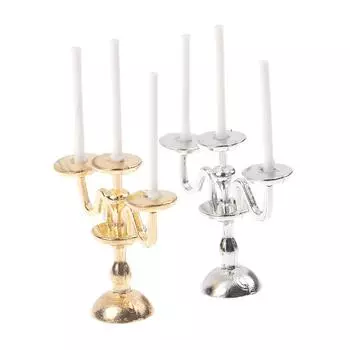 Миниатюрный винтажный подсвечник, лампа-свеча, аксессуары для кукольного домика серебряный