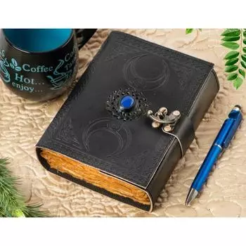 Миниатюрный журнал из кожи Triple Moon, сделанный вручную, в стиле антиквариата, в стиле «Книга теней» 7 x 5 in чёрный