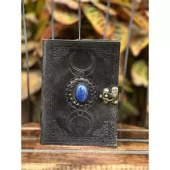 Миниатюрный журнал из кожи Triple Moon, сделанный вручную, в стиле антиквариата, в стиле «Книга теней» 7 x 5 in чёрный