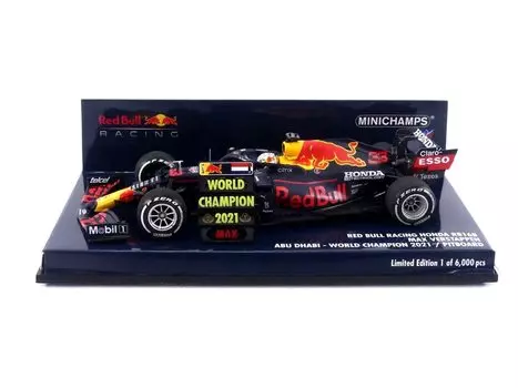 Minichamps Red Bull Racing Honda RB16B Макс Ферстаппен Гран-при Абу-Даби 2021 года, победитель, чемпион мира с пит-стопом, готовый продукт 1/43