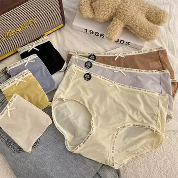 Минимально мягкое нежное нижнее белье из чистого хлопка с промежностью, женские трусики-трусы со средней талией и треугольными чашечками, удобные трусики-шорты с бантом для девочек M чёрный