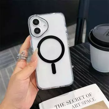 Минимально радужный чехол Magsafe с магнитным покрытием для iPhone 16 15 14 13 Pro Max, прозрачный противоударный чехол iPhone 13 чёрный