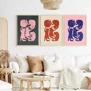 Минимальный сонный котенок, абстрактная живопись, мультяшный постер с животными и принтом, настенная картина, украшение для детской комнаты, кухни, дома 21x30cm No Framed