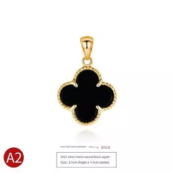 Minimalist 18K Rose Gold Color Gold Pendant Sterling Silver Necklace Pendant Gold Ornament Female Four-Leaf Clover Pendant Single Pendant Gold/Black Onyx Pendant (No Chain)