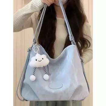 Minimalist Commuter Tote Women s Student Backpack One-Shoulder Crossboby Bag Women s Large Capacity 2025 New Arrival Blue(No pendant)