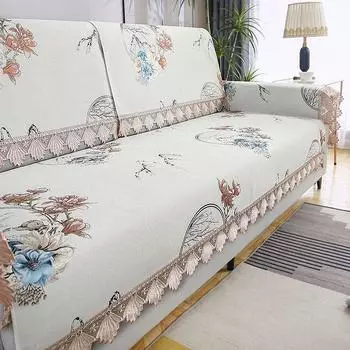 Minimalist Cotton and Linen British-Style Combination Fabric Sofa Cushion Fu Gui Rong Hua Mi (Chenille Non Slip) 90*70cm