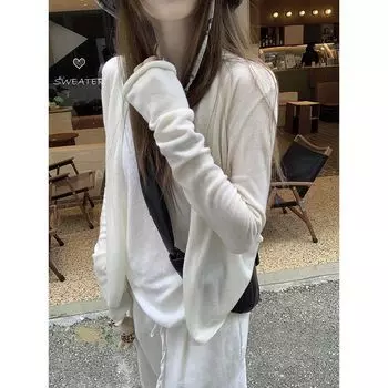 Minimalist Loose Korean Style Soft Glutinous Long Sleeves Knitting Cardigan Women s Spring Thin Coat Top Early Autumn Sun Protection Outerwear Apricot M