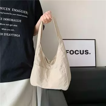 Minimalist Portable All-Match Proposed Commuter Bag Nylon Cloth Beige White