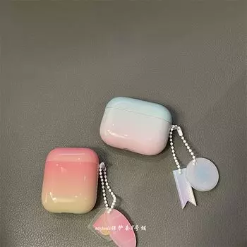 Minimalist Pure Color Gradient Airpods2/3 Generation Earphone Case Airpodspro Wireless Bluetooth Third Generation Protective Case Blue gradient earphone shell + ornaments