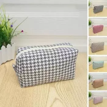 Минималистичная косметичка в клетку с гладкими застежками-молниями для хранения предметов A