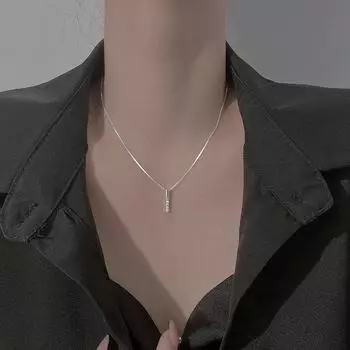 Минималистичный ветер Вертикальная планка Бриллиантовая цепочка на ключицу Корейская версия Простой темперамент Личность Маленький свежий Длинное геометрическое ожерелье Женское