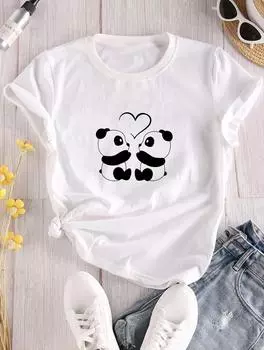 Минималистичная женская белая хлопковая повседневная футболка свободного кроя с цветочным принтом S