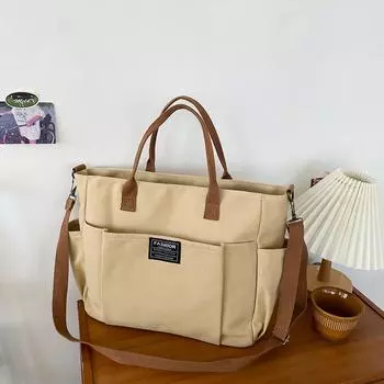 Минималистичная женская студентка, большая вместительная горизонтальная парусиновая сумка на одно плечо с диагональным крестом, портативная большая сумка чёрный