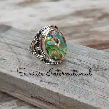 Минималистичное кольцо Abalone Shell Boho - Кольцо Boho Statement - Кольцо из стерлингового серебра - Украшения ручной работы - Кольцо Bohemian - Подарки на выпускной, бестселлер 5 US зелёный