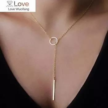 Минималистичное круглое ожерелье с подвеской в виде палочки для женщин, жемчужное ожерелье на ключицу, листья, длинная цепочка, модные ювелирные изделия, подарок для девушки