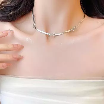 Минималистичное серебряное ожерелье из змеиной кости с бантом X1406 серебряный