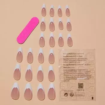 Минималистичные белые накладные ногти миндалевидной формы