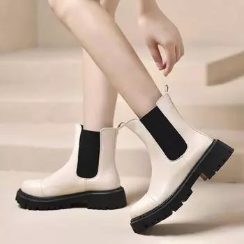 Минималистичные ботильоны женские ботинки на толстом каблуке и платформе женские ботинки в британском стиле толстая подошва увеличивают рост повседневная обувь 35