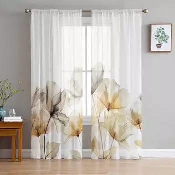 Минималистичные цветочные акварельные рентгеновские прозрачные шторы современные газовые шторы для гостиной спальни вуалевые нитяные шторы W135 x H114cm