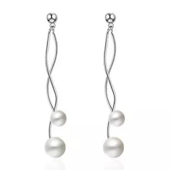 Минималистичные модные креативные изысканные ювелирные изделия из стерлингового серебра 925 пробы, простые длинные висячие серьги с жемчугом и волнами SE304