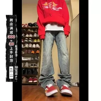 Минималистичные мужские универсальные молодежные модные джинсы, новые свободные прямые летние брюки, мужской темпераментный тренд S синий