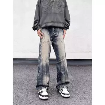 Минималистичные мужские универсальные молодежные модные джинсы, новые свободные прямые летние брюки, мужской темпераментный тренд S синий